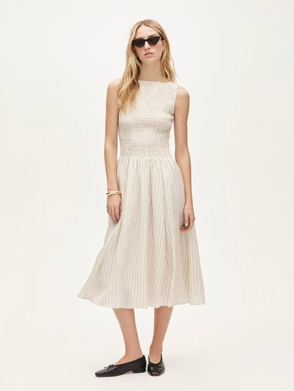 JCREW Ivory Striped Linen Dress PETITE SMALL